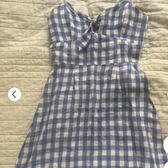 Reformation Linen Mini Sundress adjustable straps Blue & White checkered Size 8 - Picture 1 of 11